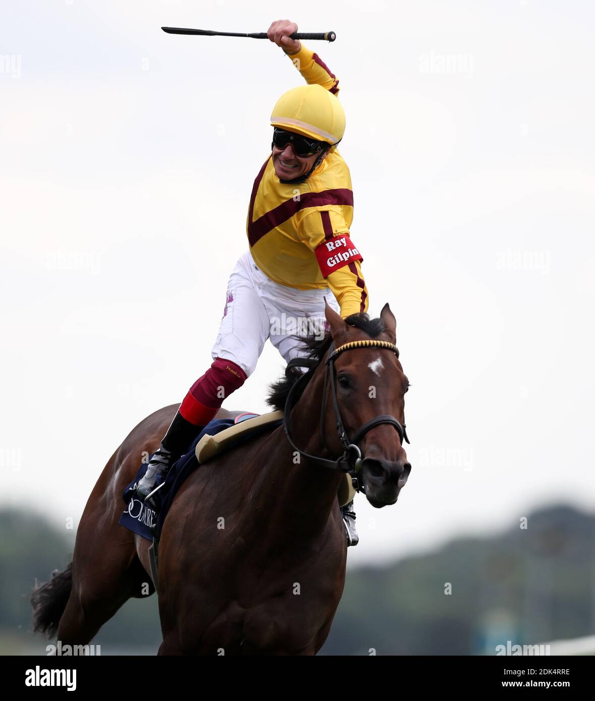 File photo dated 25-08-2017 of Frankie Dettori celebrates on Lady Aurelia prior to finding out he's only finished second in The Coolmore Nunthorpe Stakes during day three of the 2017 Yorkshire Ebor Festival at York Racecourse. Stock Photo