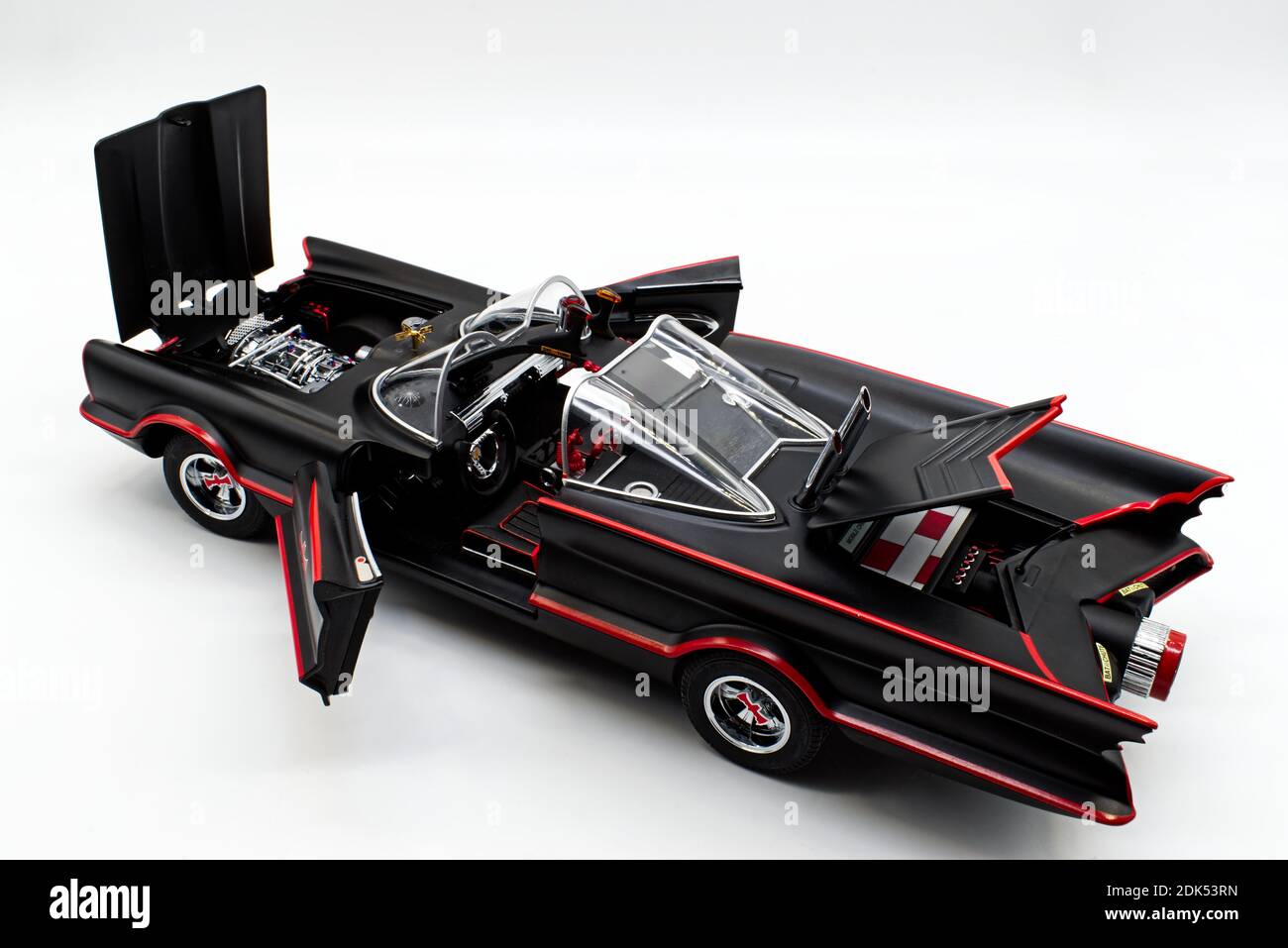 Batmobile diecast isolated on white background. Batmobile replica in 1:18  scale from 1966 Batman Tv series Stock Photo - Alamy