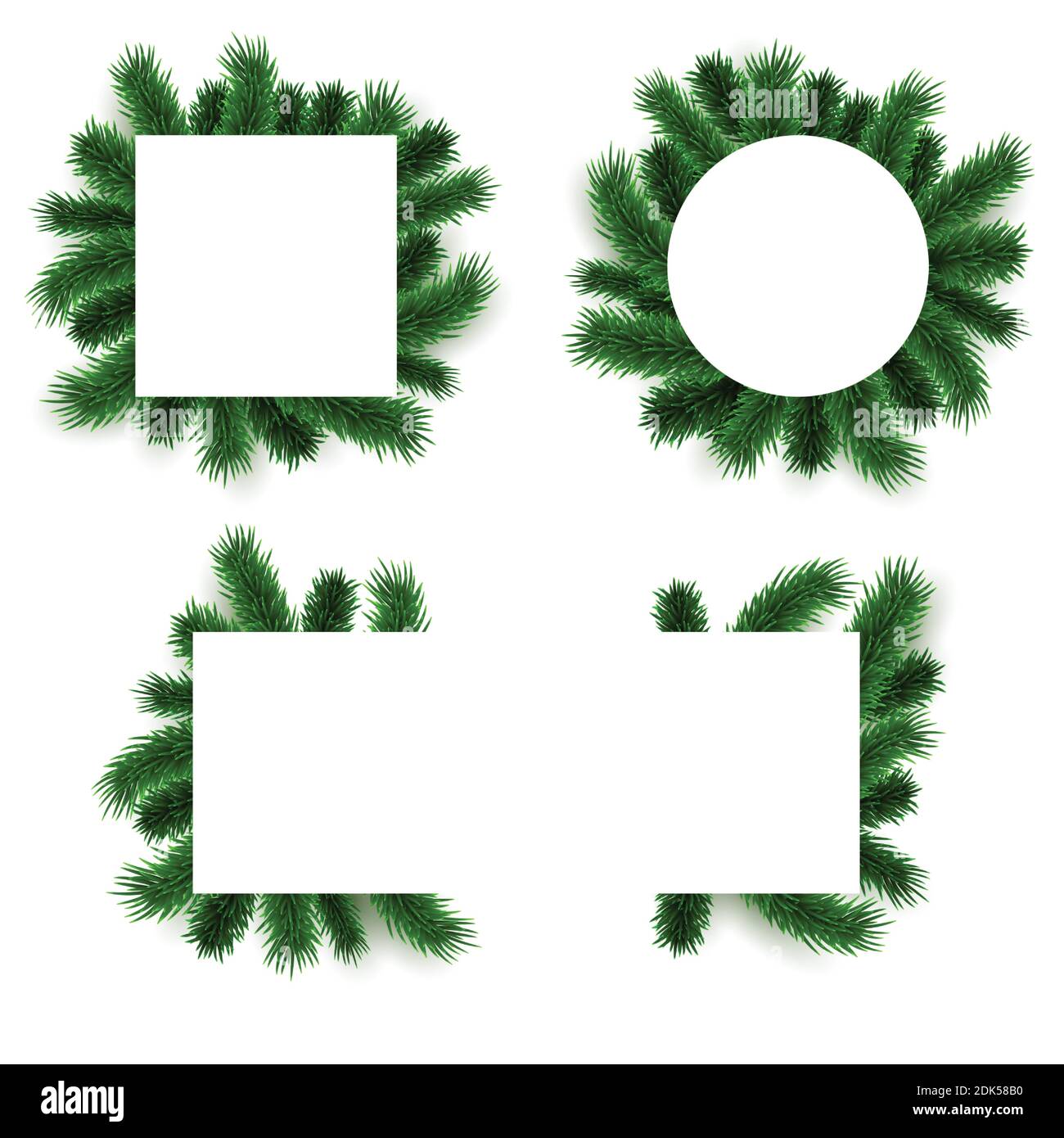 Christmas blank banners set decorated with green fir tree branches ...
