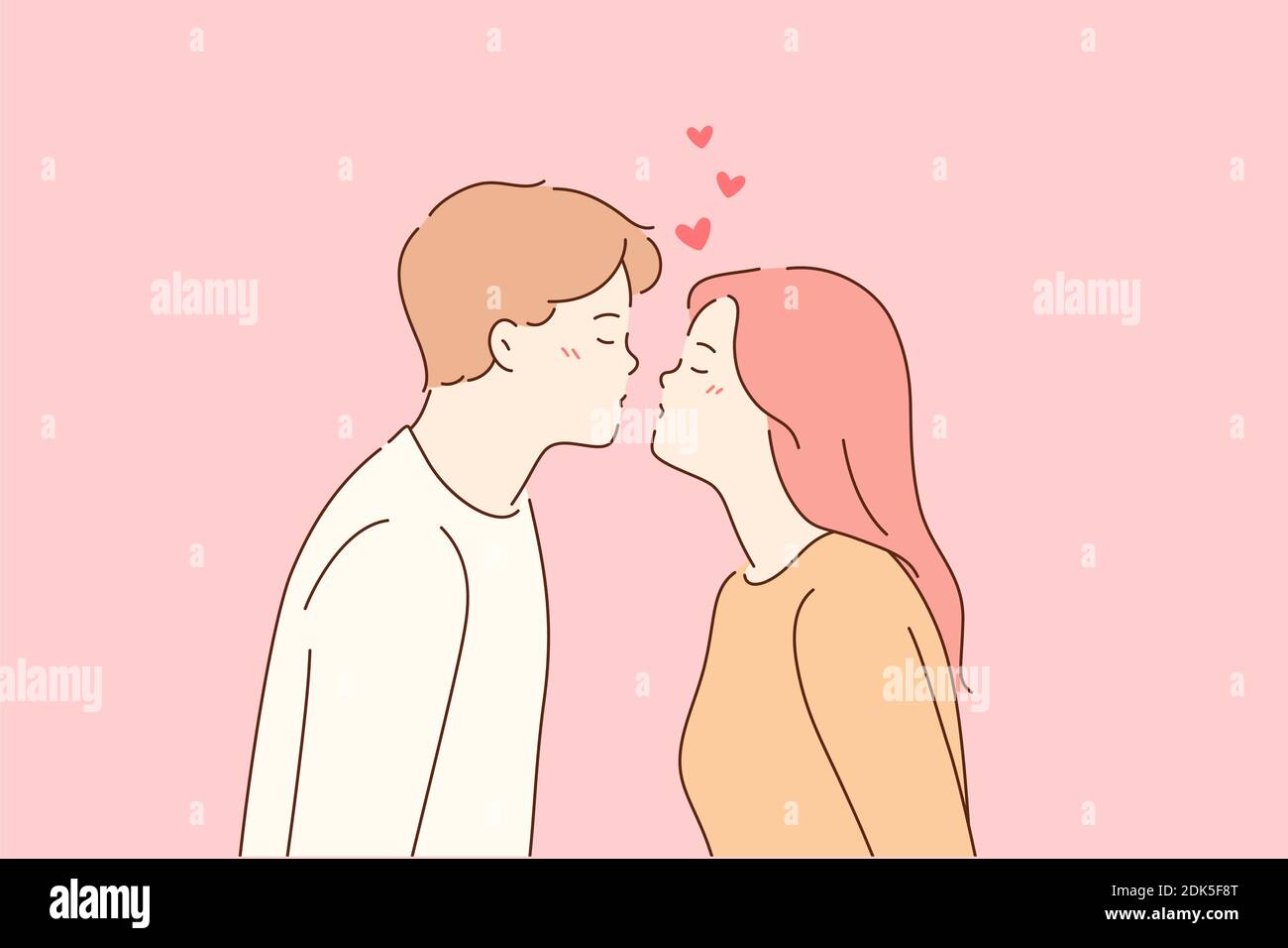 Kiss, love, romantic dating concept. Profile portrait of young ...