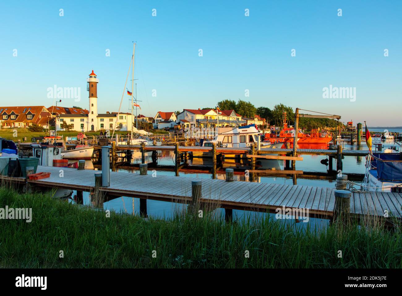 Germany, Mecklenburg-Western Pomerania, Baltic Sea island Poel, Timmendorf beach, harbor with lighthouse Stock Photo