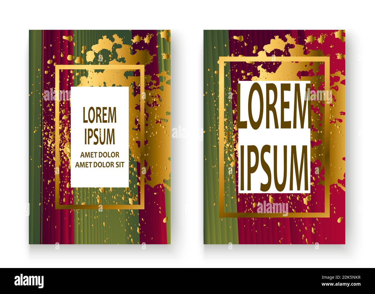 Creative Christmas cover frame design paint golden splatter, gold glitter vector illustration. Neon red green abstract template invitation. Colorful s Stock Vector