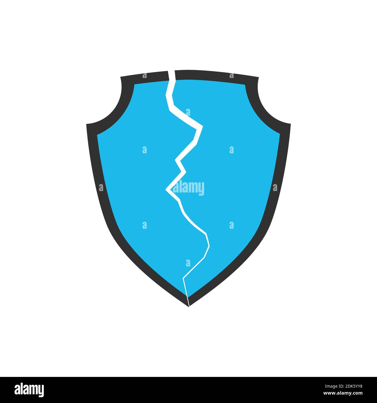Broken security shield with crack. Stock vector illustration isolated Stock Vector