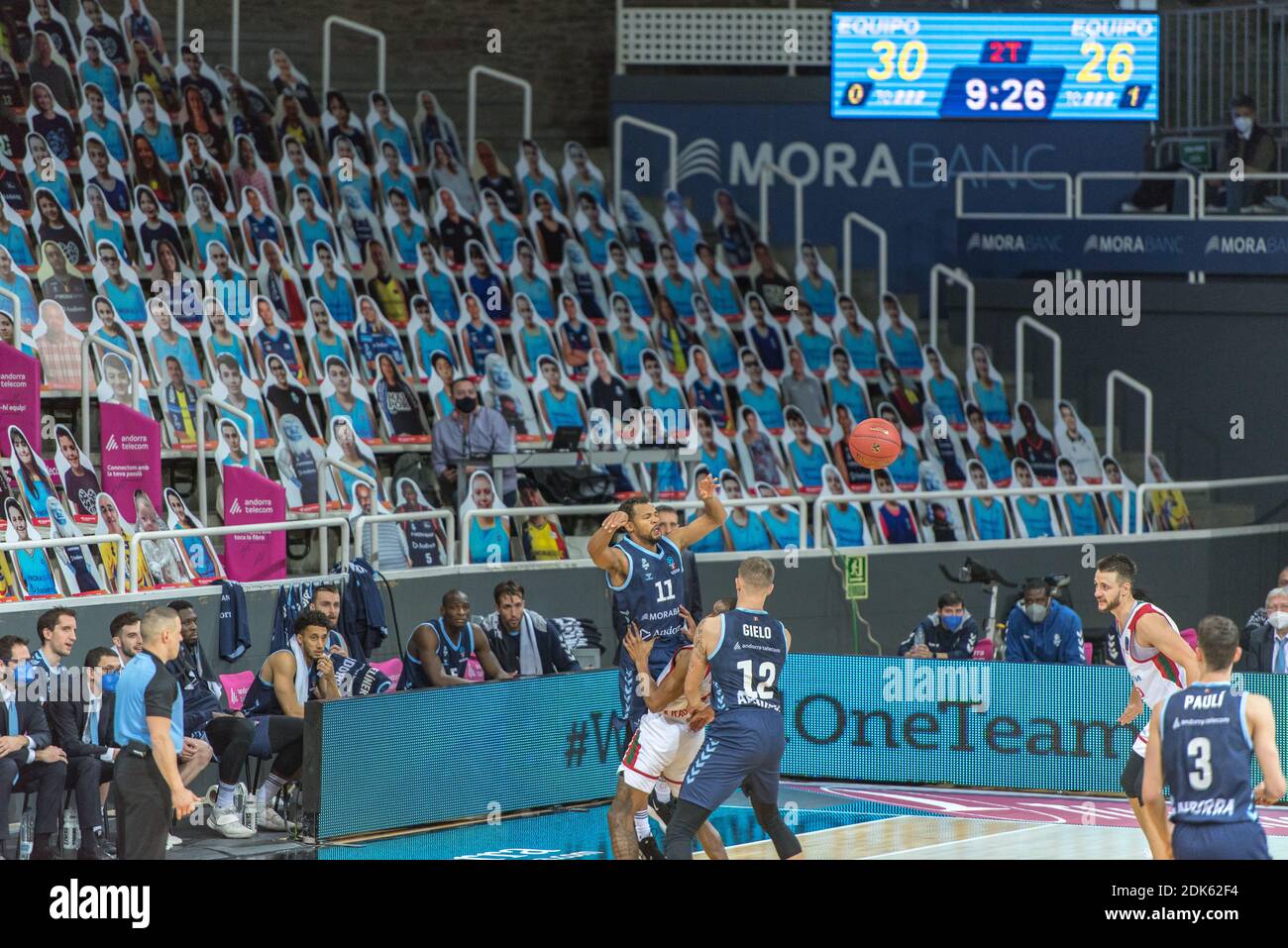 ANDORRA LA VELLA, ANDORRA - Dec 10, 2020: Andorra La Vella, Andorra: 2020 December 9: Players in action on Eurocup Game in Morabanc Andorra 100 vs 106 Stock Photo