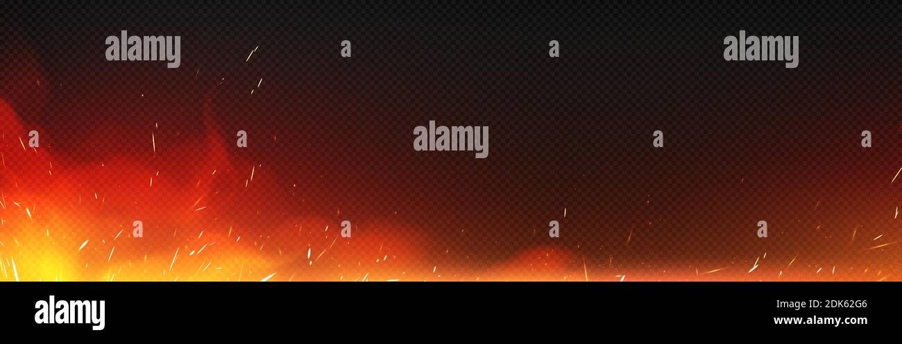 Fire with sparks and smoke isolated on transparent background. Vector ...