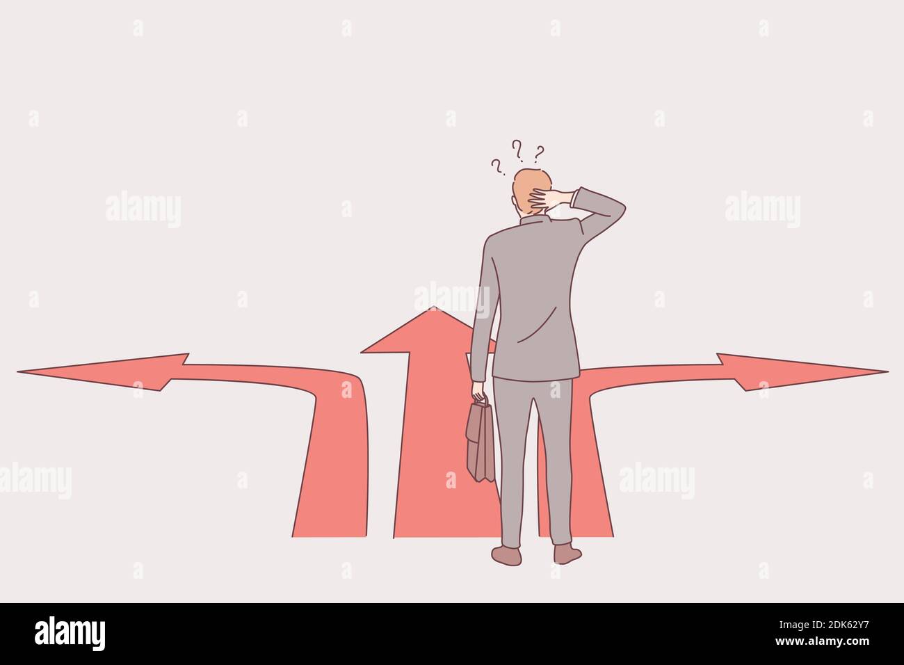 Strategy, business direction, way choice concept. Businessman standing at crossroads and