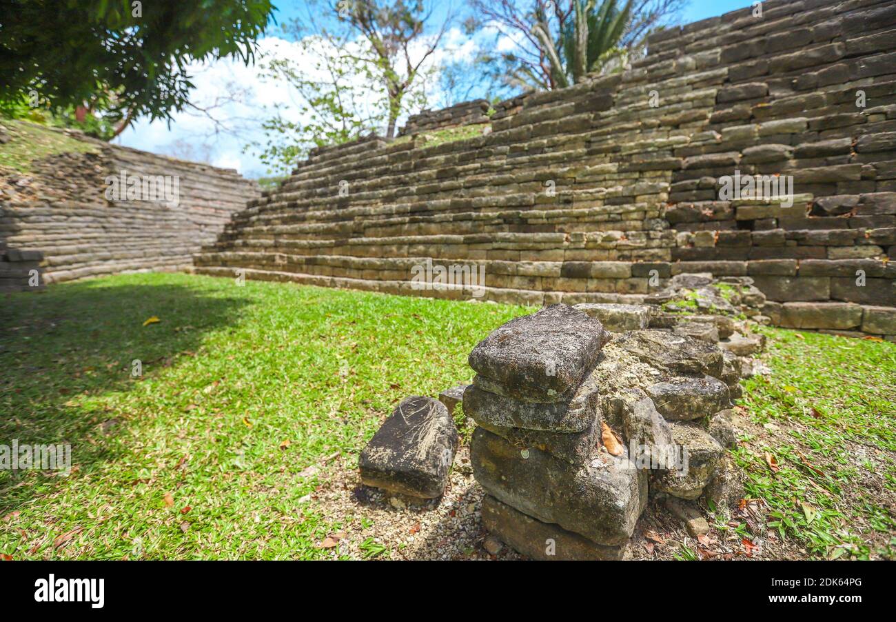 TOLEDO DISTRICT, BELIZE - Jun 10, 2019: Sets of ruins at Lubaantun Mayan Archaeological Site in Southern Belize. Stock Photo