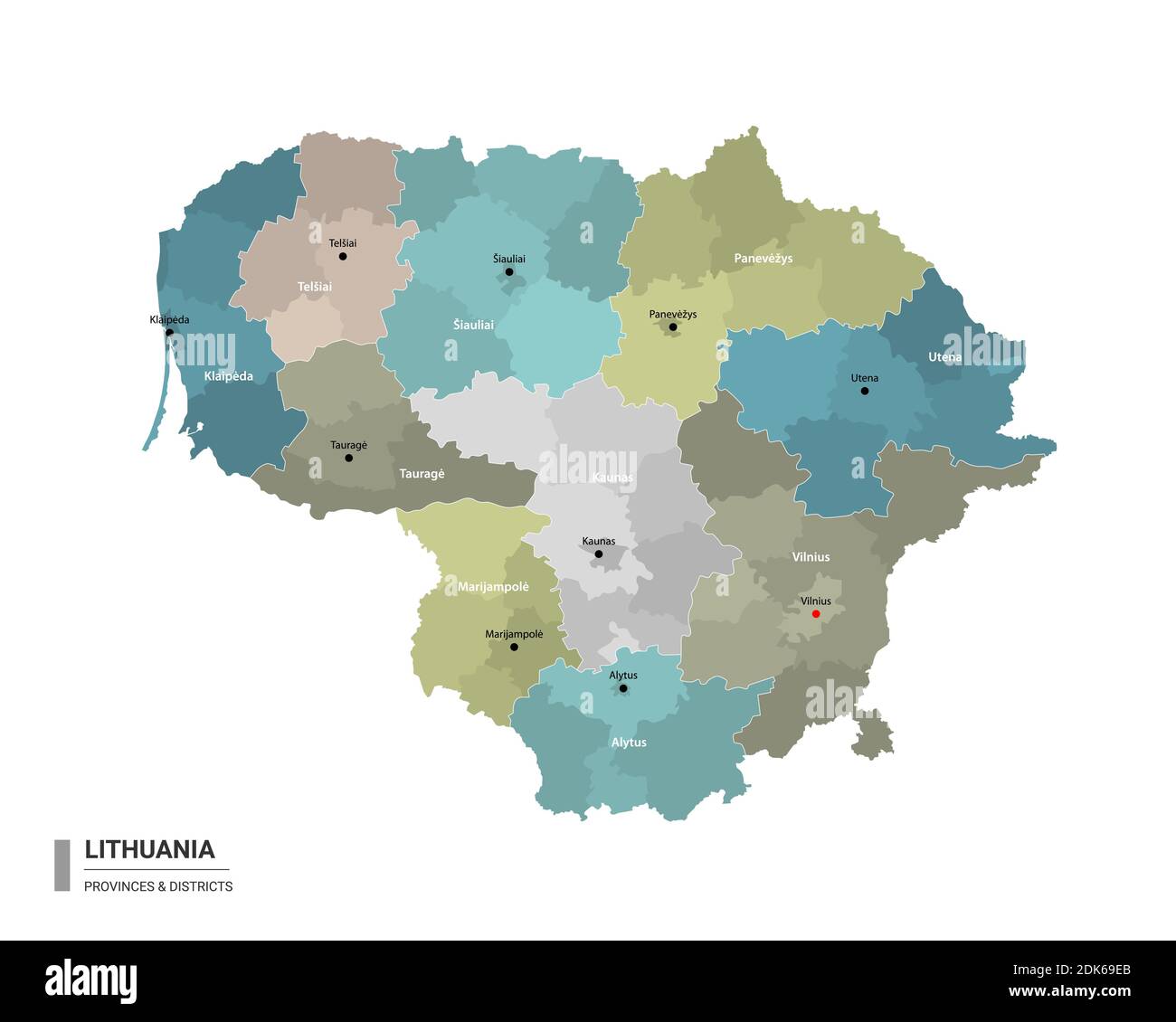 Lithuania higt detailed map with subdivisions. Administrative map of ...