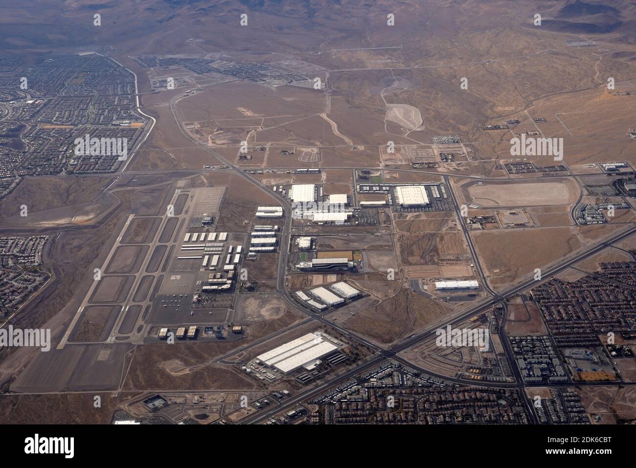 An aerial view of the Henderson Executive Airport and the Intermountain