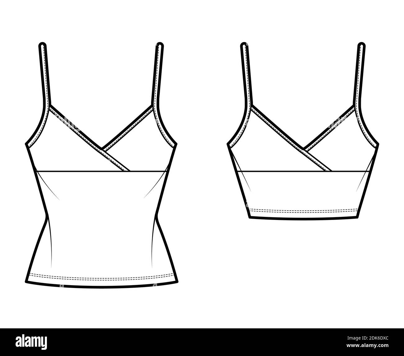 Set of Camisoles surplice tank top technical fashion illustration with  empire seam, adjustable straps, slim fit, Crop or tunic length. Flat  template front white color. Women men CAD mockup Stock Vector Image