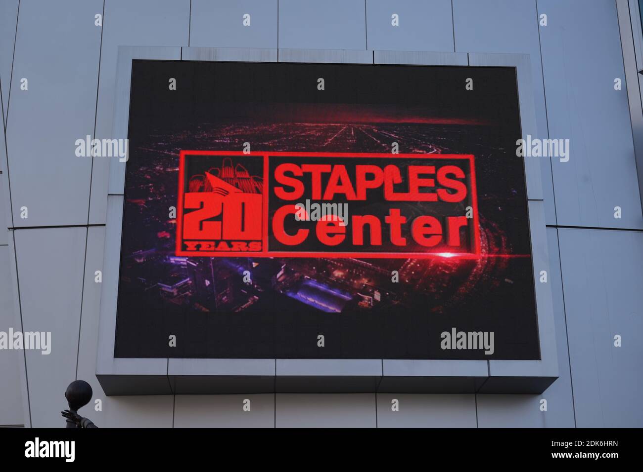 A marquee sign at the Staples Center, Monday, Dec. 14, 2020, in Los Angeles. Stock Photo