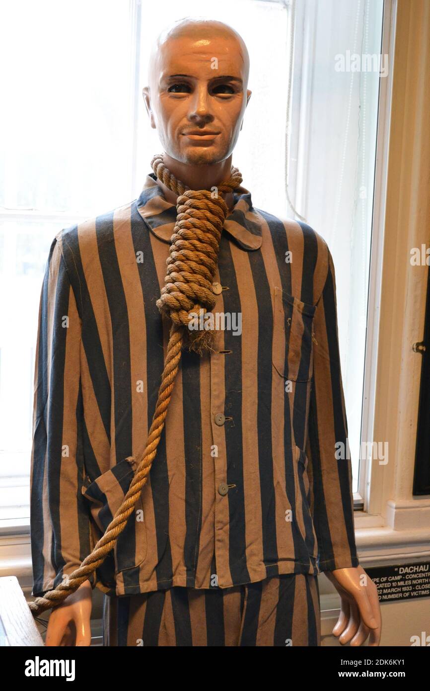 Striped pyjamas from Nazi concentration camps, on display at Littledean  Jail, Littledean, near Cinderford, Forest of Dean, Gloucestershire, UK  Stock Photo - Alamy