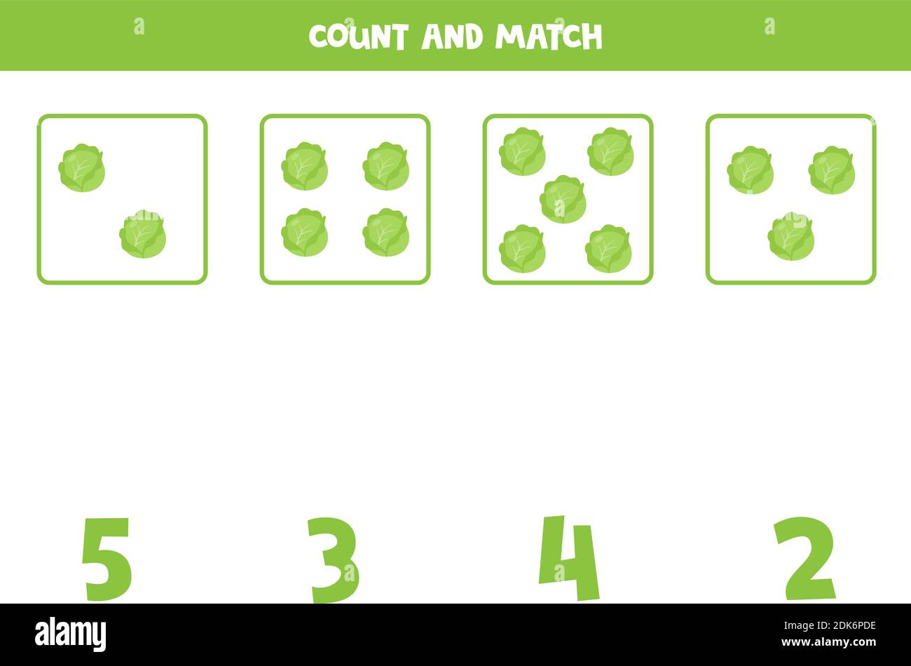 Count all cabbages and match with correct answer. Educational math game for kids. Stock Vector