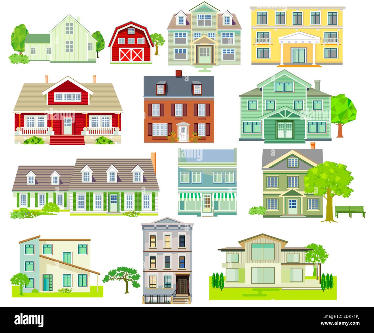 Set of various family houses and apartment houses, country houses, wooden houses Stock Vector