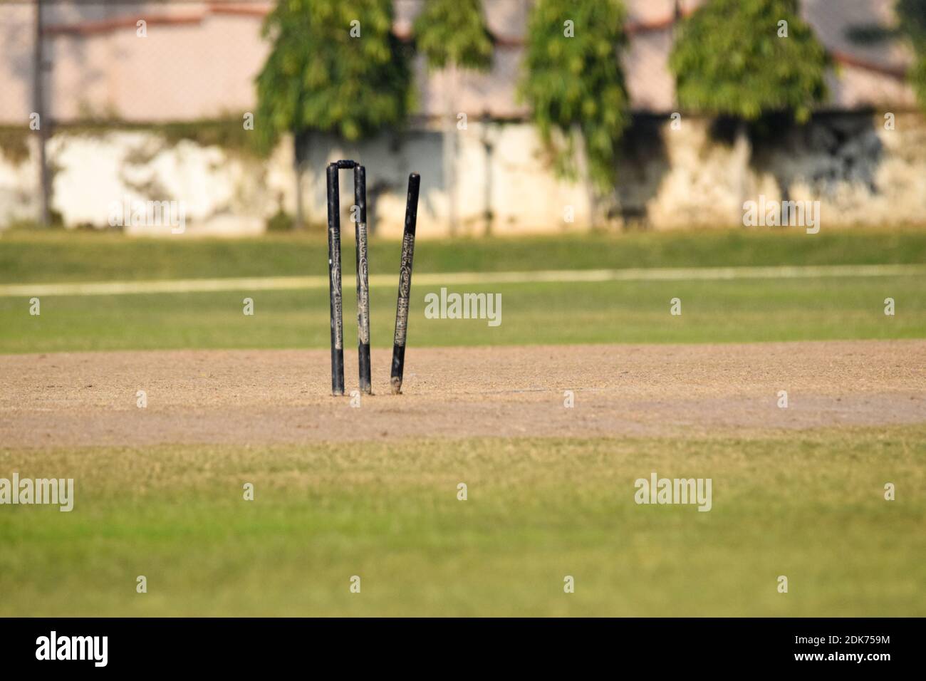 Bowled - Cricket Stumps Broken Stock Photo