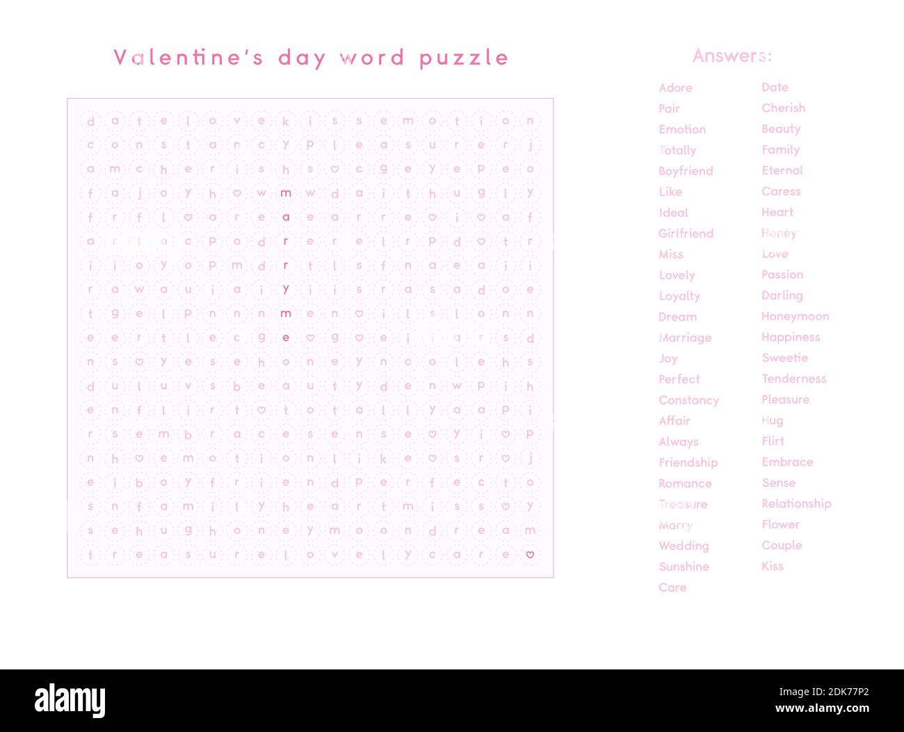 Valentine s Day Word Puzzle Crossword Find The Listed Words About Love In The Brain Work 
