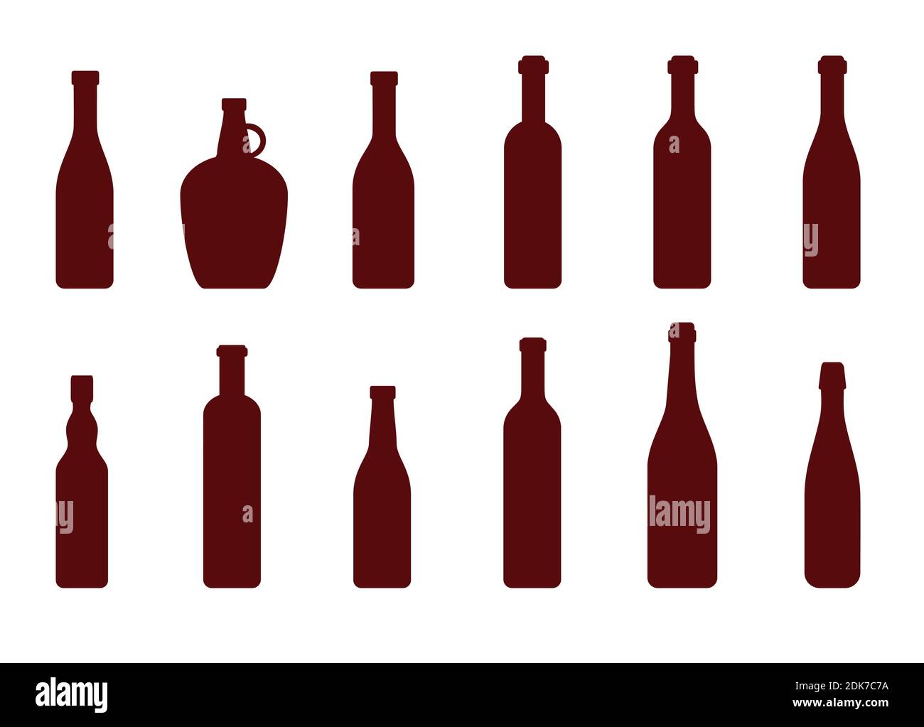 Big Set of silhouette wine bottles. Vector isolated on white background. Stock Vector