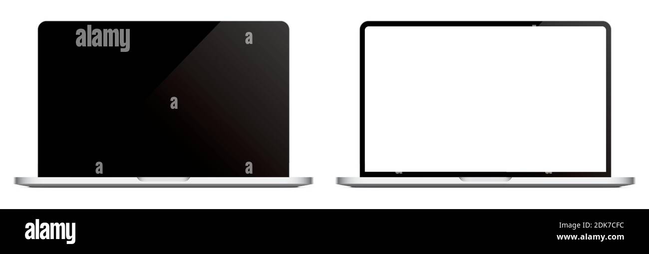 Modern laptop vector mockup, with a black, and white blank screen, isolated on background. Realistic notebook vector template. Stock Vector
