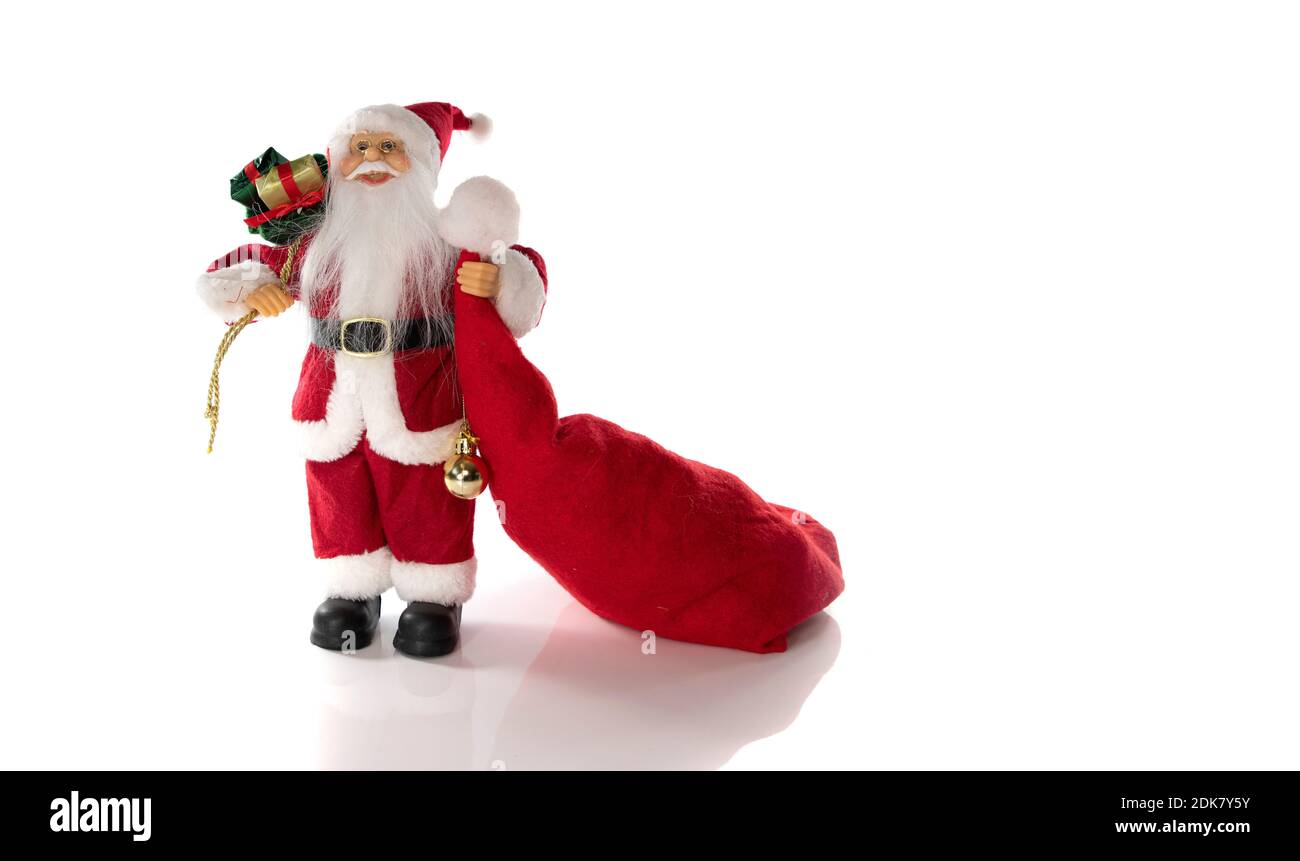 Santa Claus with a huge bag on the run to delivery christmas gifts ...