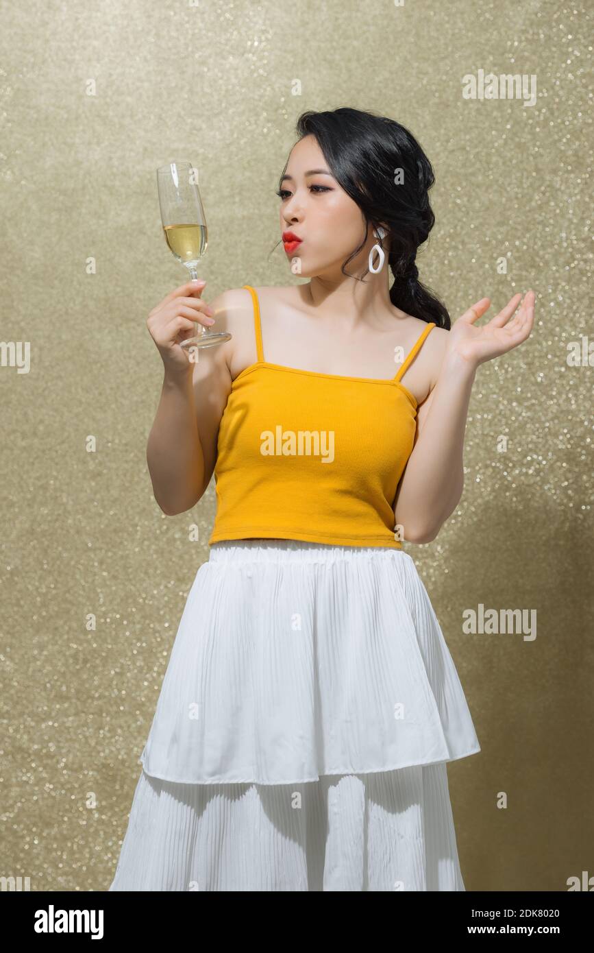 Beautiful woman with glass of champagne hi-res stock photography and images  - Page 12 - Alamy