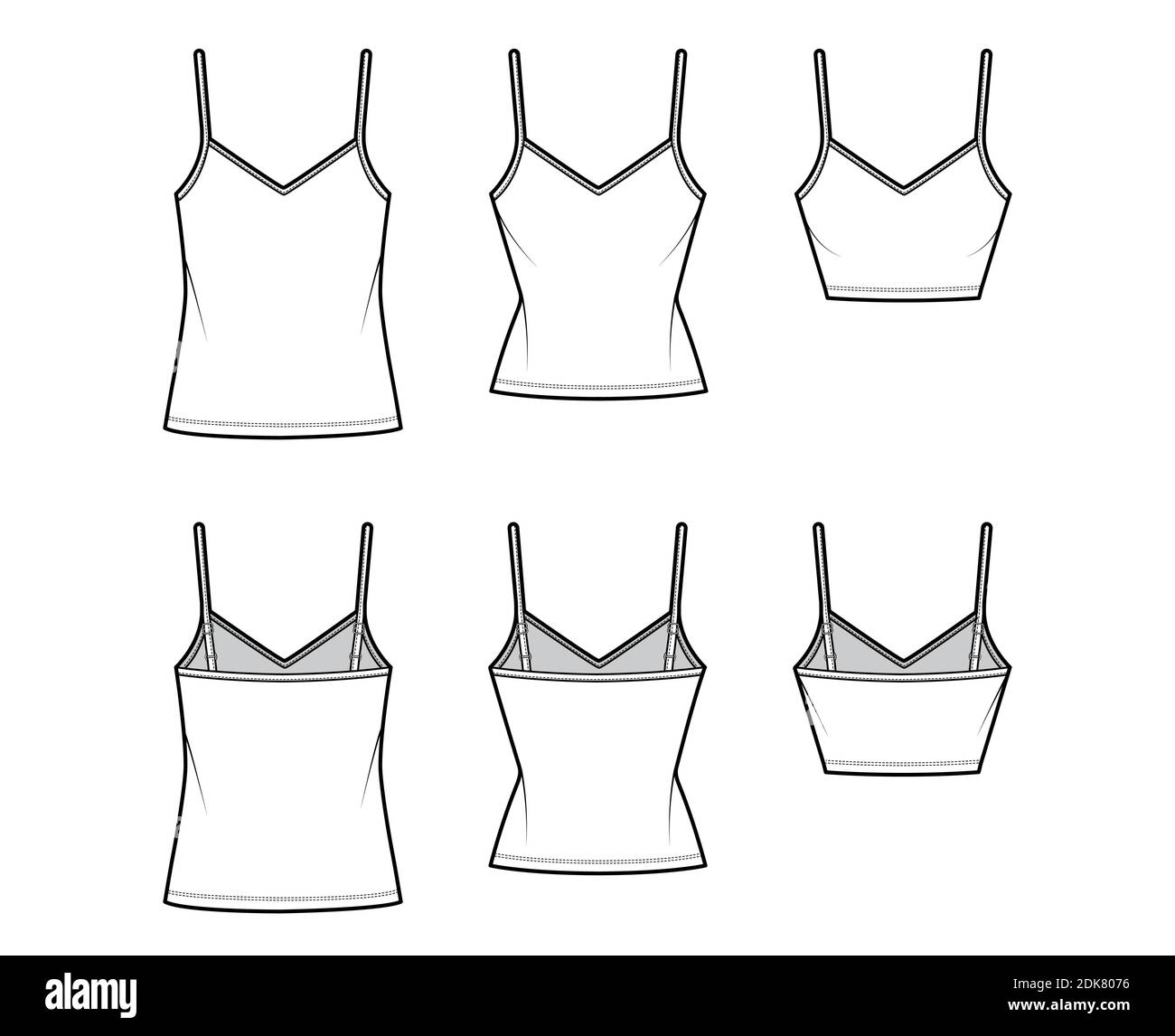 Set of Camisoles Vneck cottonjersey top technical fashion illustration with thin straps