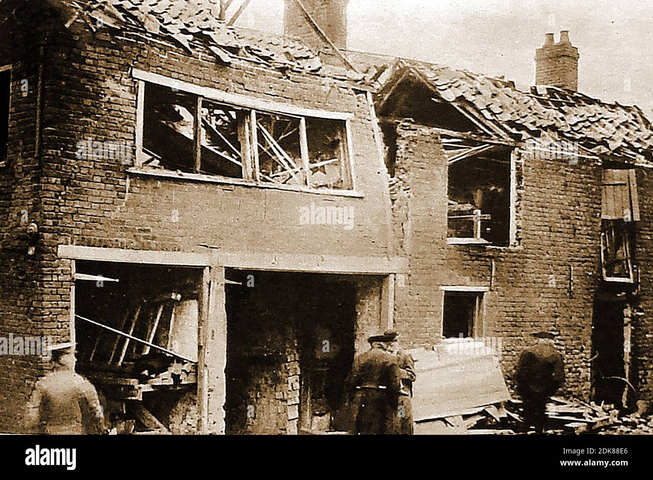 Bomb damage in Britain after the first attack by German Planes on Britain in the First World War.  The main campaign against Britain started in January 1915 using airships . The German Navy and Army Luftstreitkräfte mounted over 50  'zeppelin' bombing raids on the United Kingdom though both Zeppelin and Schütte-Lanz airships were used. Stock Photo