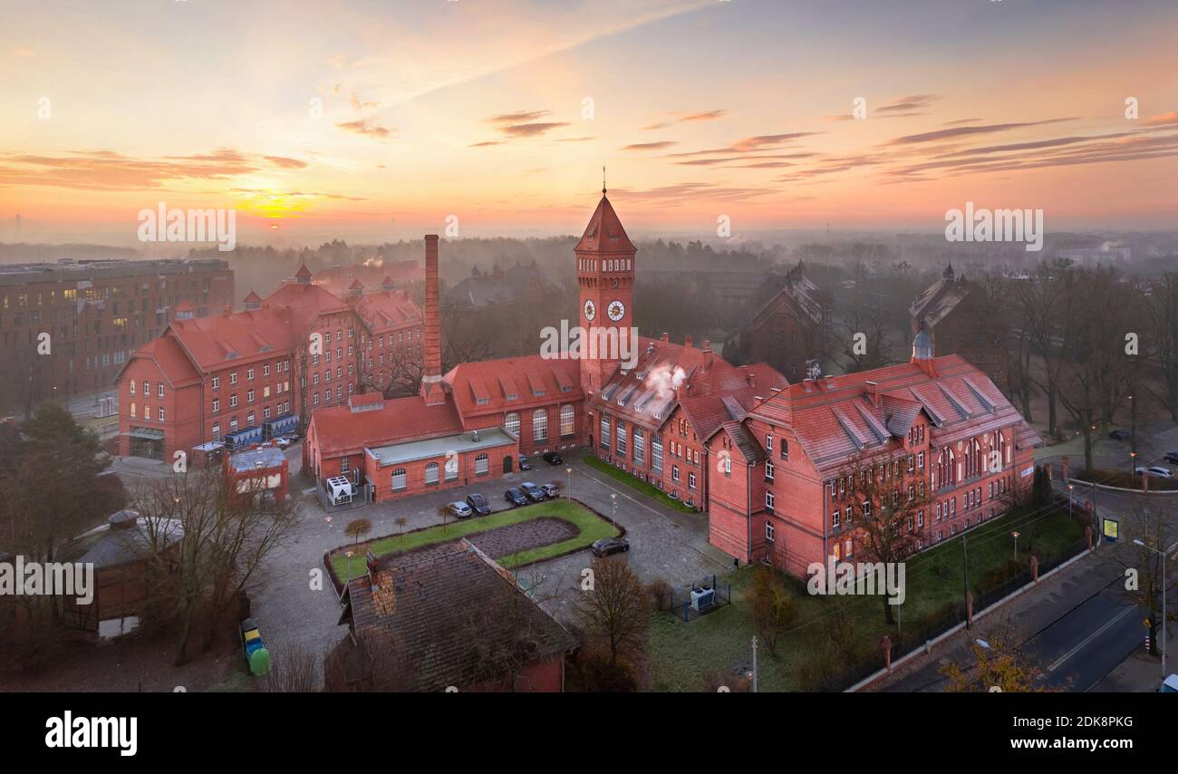 Wroclaw, Poland. Aerial view of Kampus Pracze - complex of  neogothic red brick buildings built in 1899-1913 Stock Photo