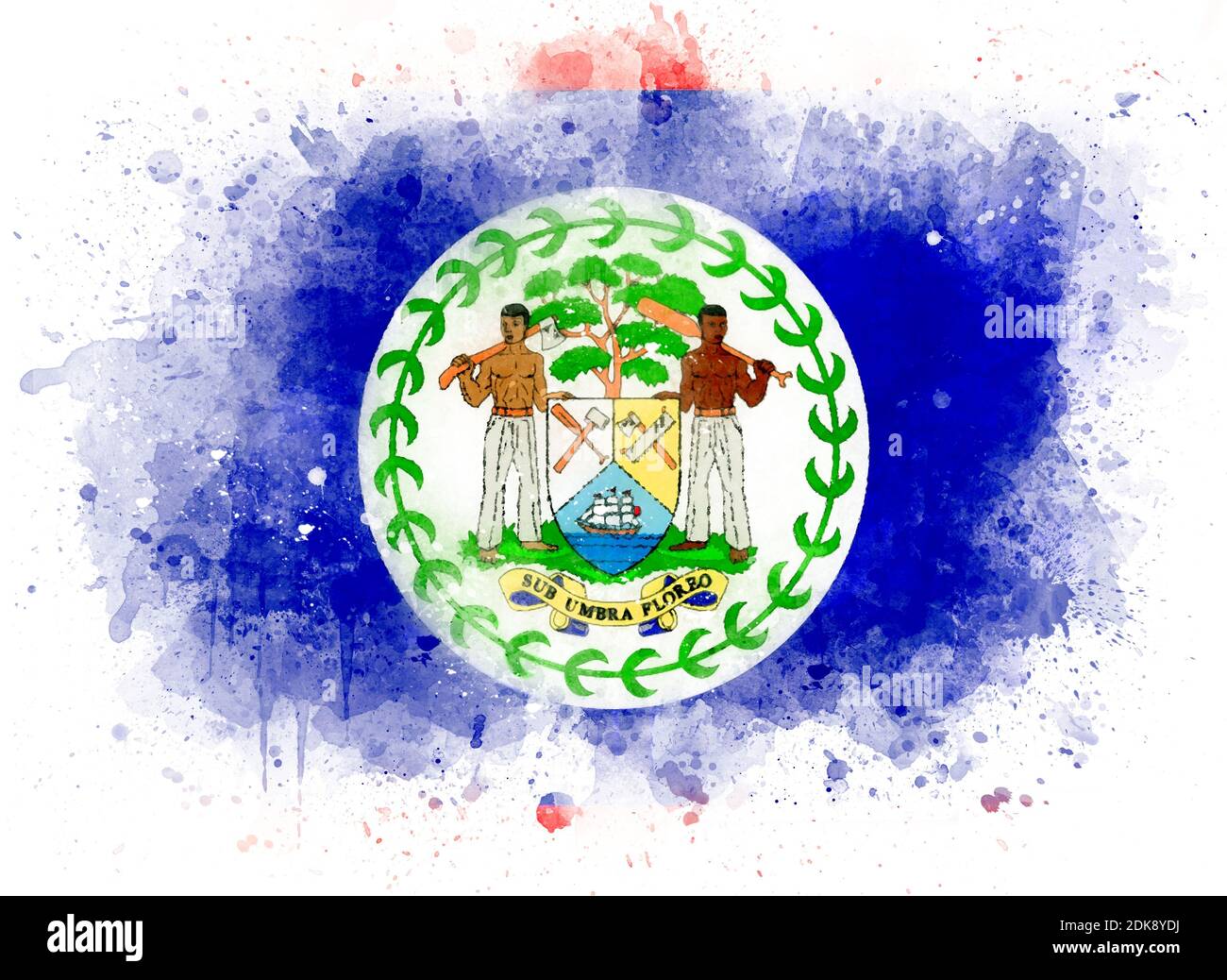 Flag of Belize as watercolor illustration Stock Photo