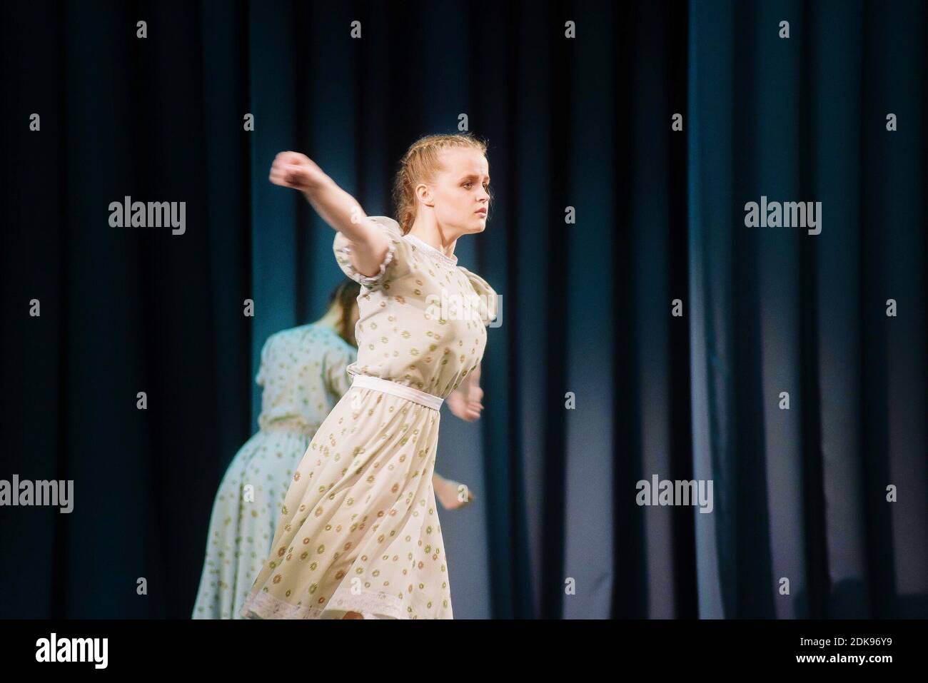 Side View Of Young Woman Performing On Stage Stock Photo Alamy