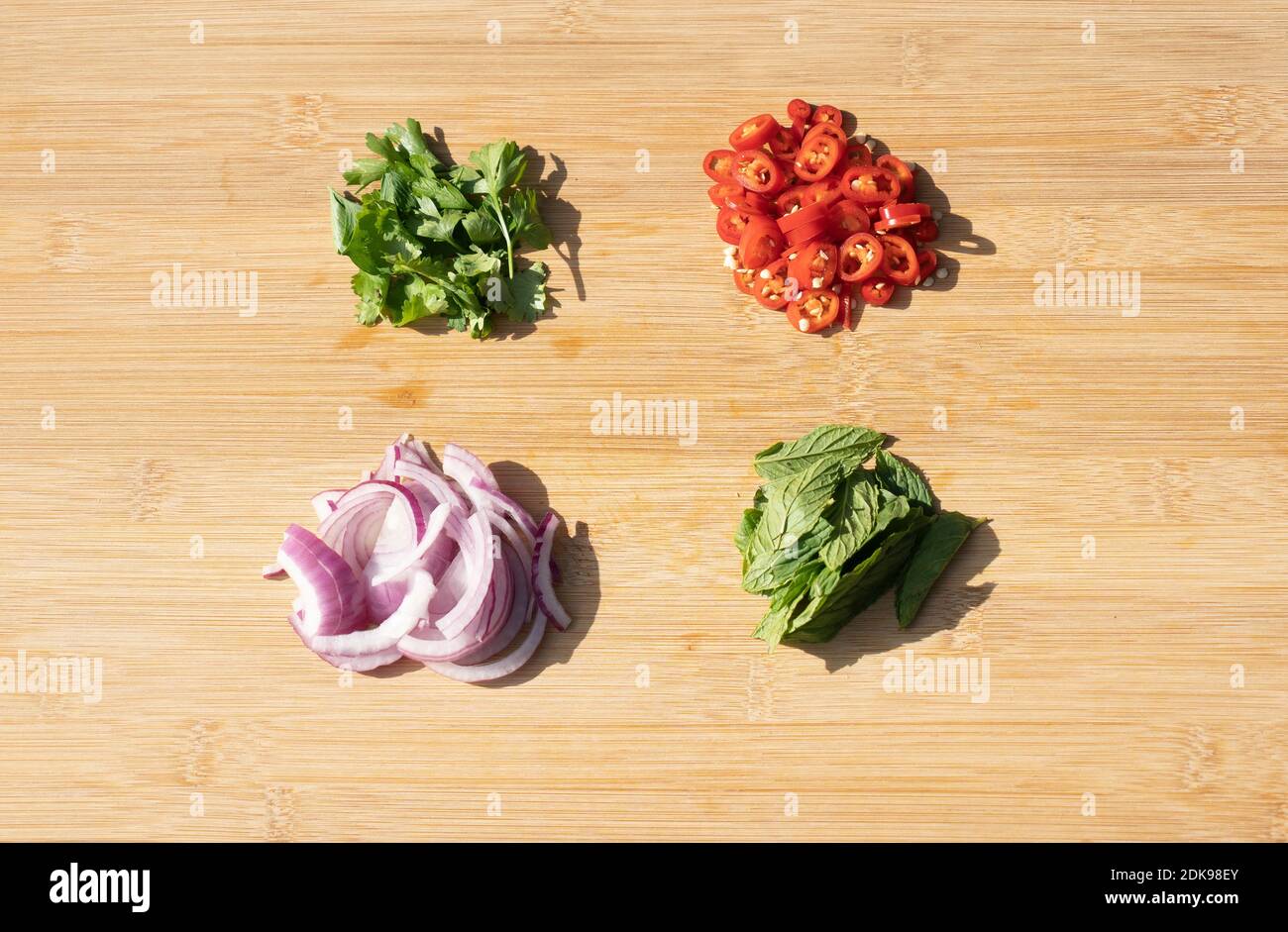 Sliced vegetables for making an Asian bun sandwich Stock Photo