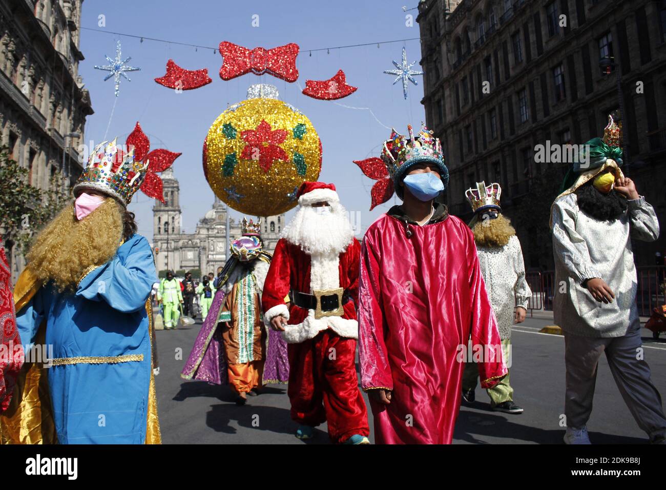 A person disguised as Santa Claus protests against Government of Mexico's president Andres Manuel Lopez Obrador due the increase in unemployment during the Covid-19 pandemic on December 14, 2020 in Mexico City, Mexico. Photo by Victor De La Cruz/Eyepix/ABACAPRESS.COM Stock Photo