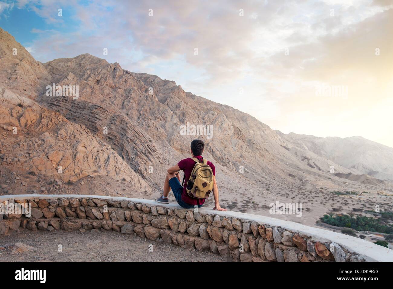 Man enjoying desert scenery from the fortress Stock Photo