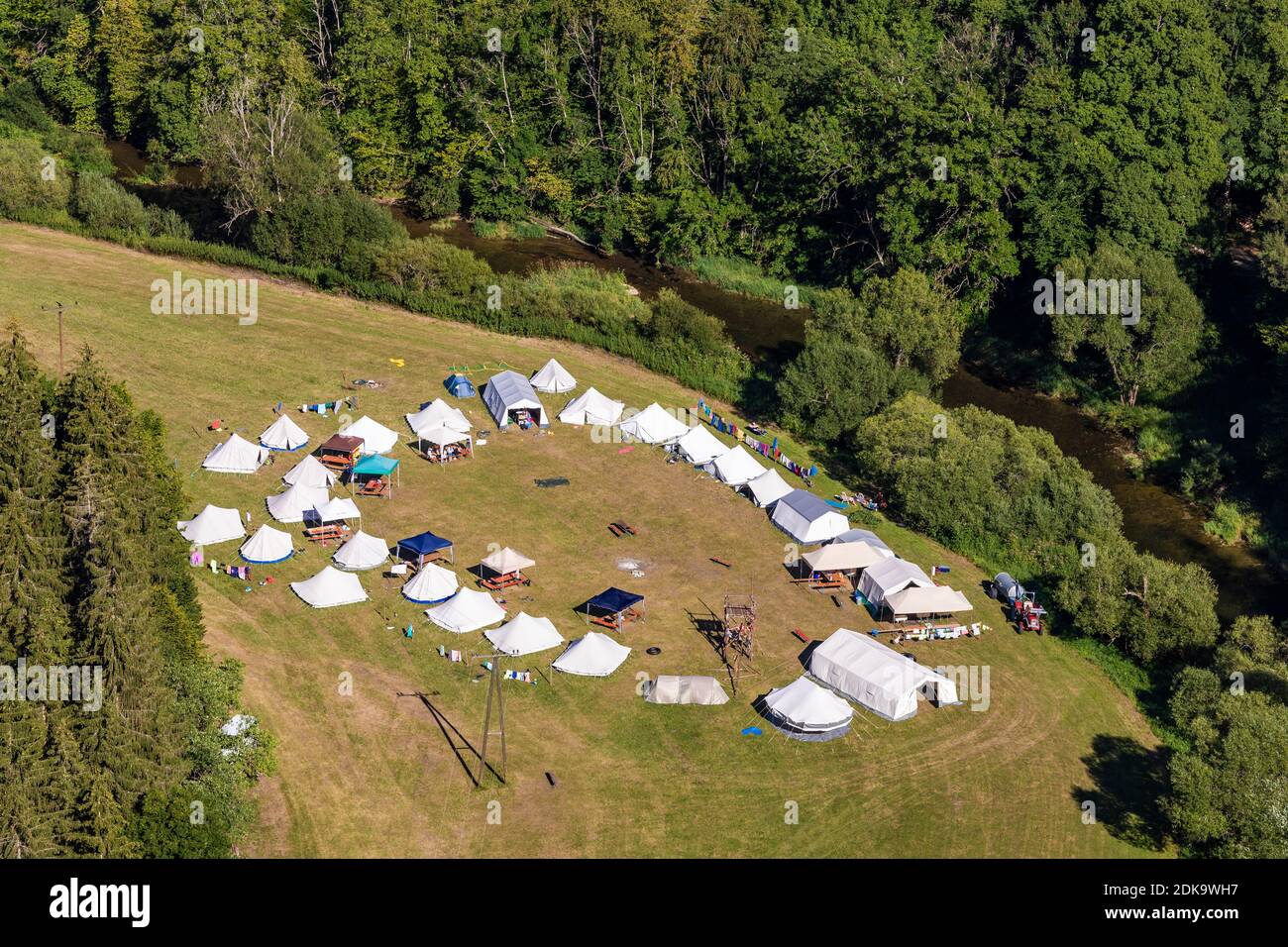 Germany, Baden-Wuerttemberg, Swabian Alb, Upper Danube Nature Park, Upper Danube Valley, Danube, camp for children, tents Stock Photo