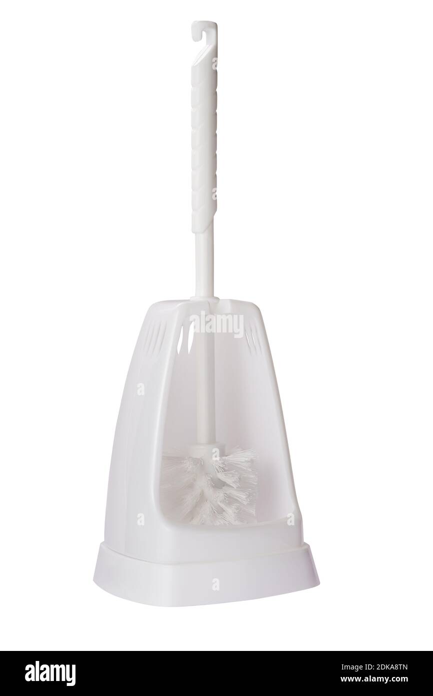 White plastic toilet brush isolated on white Stock Photo - Alamy