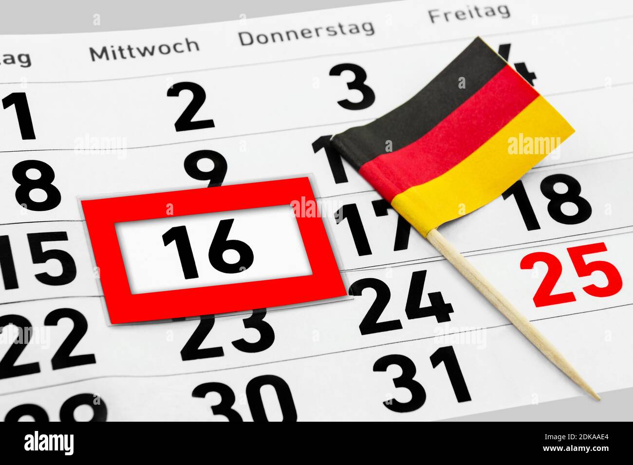 Kalender 16 Dezember mit Flagge Stock Photo