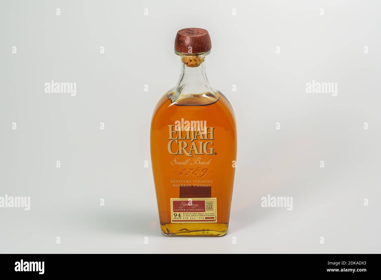 Elijah Craig alcoholic bourbon drink on display. Small Batch edition of
