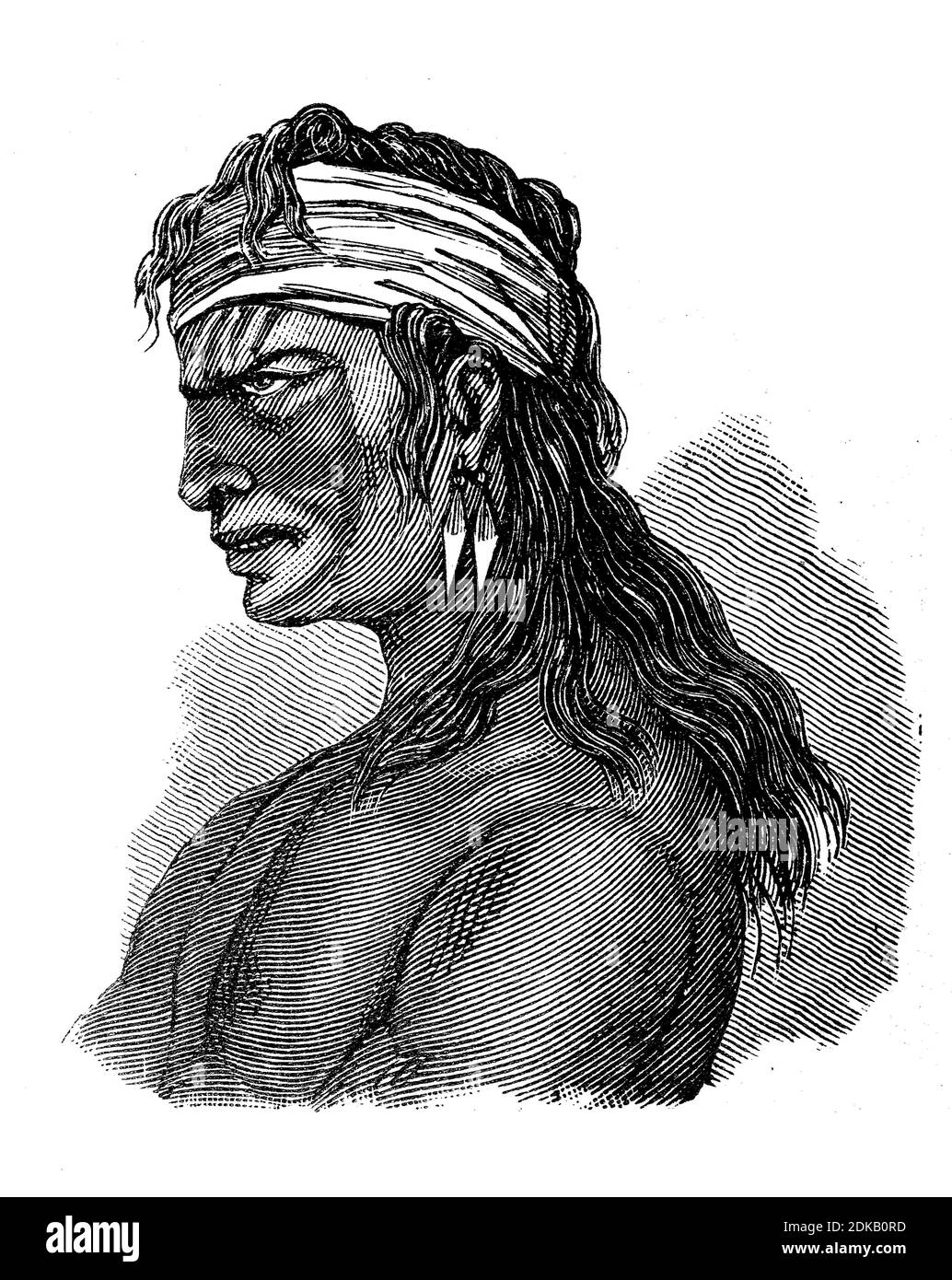 Indian, here a man from Patagonia, South America, illustration from 1880  /  Indianer, hier ein Mann aus Patagonien, Südamerika, Illustration aus 1880, Historisch, historical, digital improved reproduction of an original from the 19th century / digitale Reproduktion einer Originalvorlage aus dem 19. Jahrhundert Stock Photo