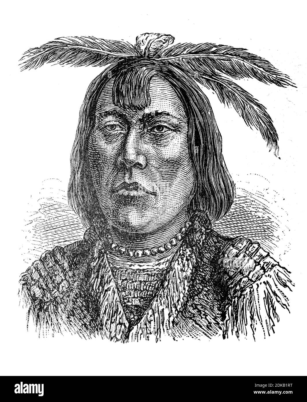 Native American, here an Indian of the American Northwest, illustration from 1880  /  Indianer, hier ein Indianer der amerikanischen Nordwesten, Illustration aus 1880, Historisch, historical, digital improved reproduction of an original from the 19th century / digitale Reproduktion einer Originalvorlage aus dem 19. Jahrhundert Stock Photo