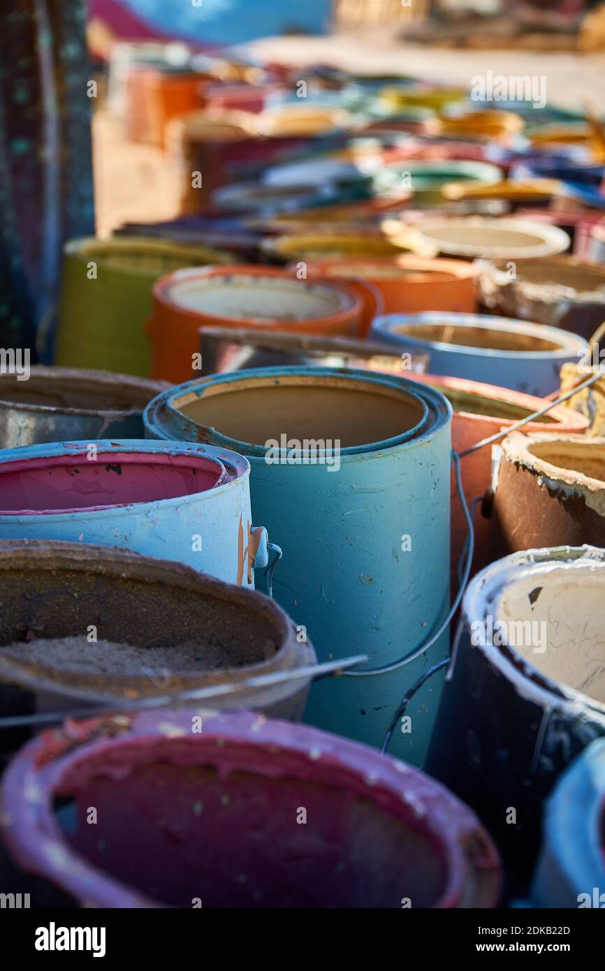 Paint Cans For Sale At Market Stock Photo Alamy