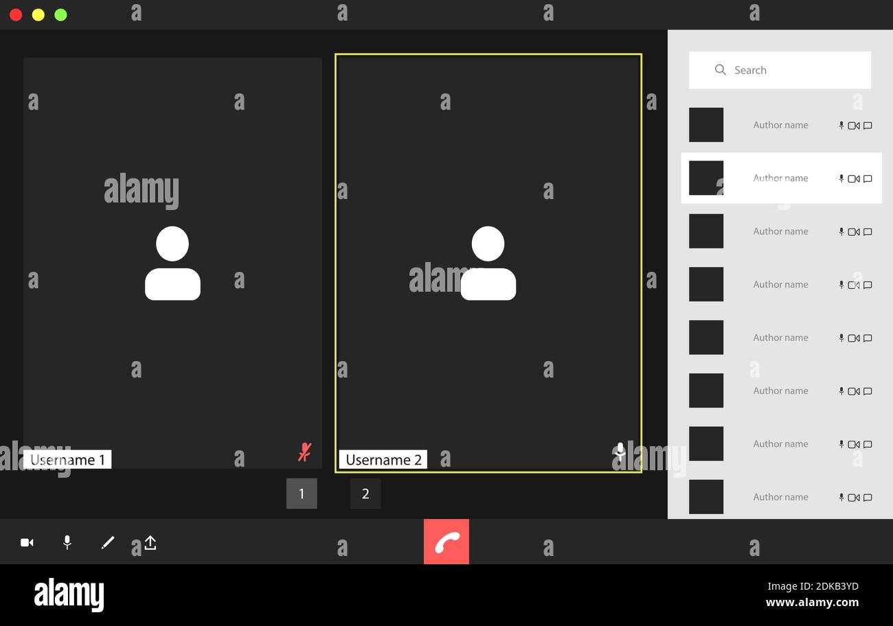 Video conference user interface with a list of users, video conference ...