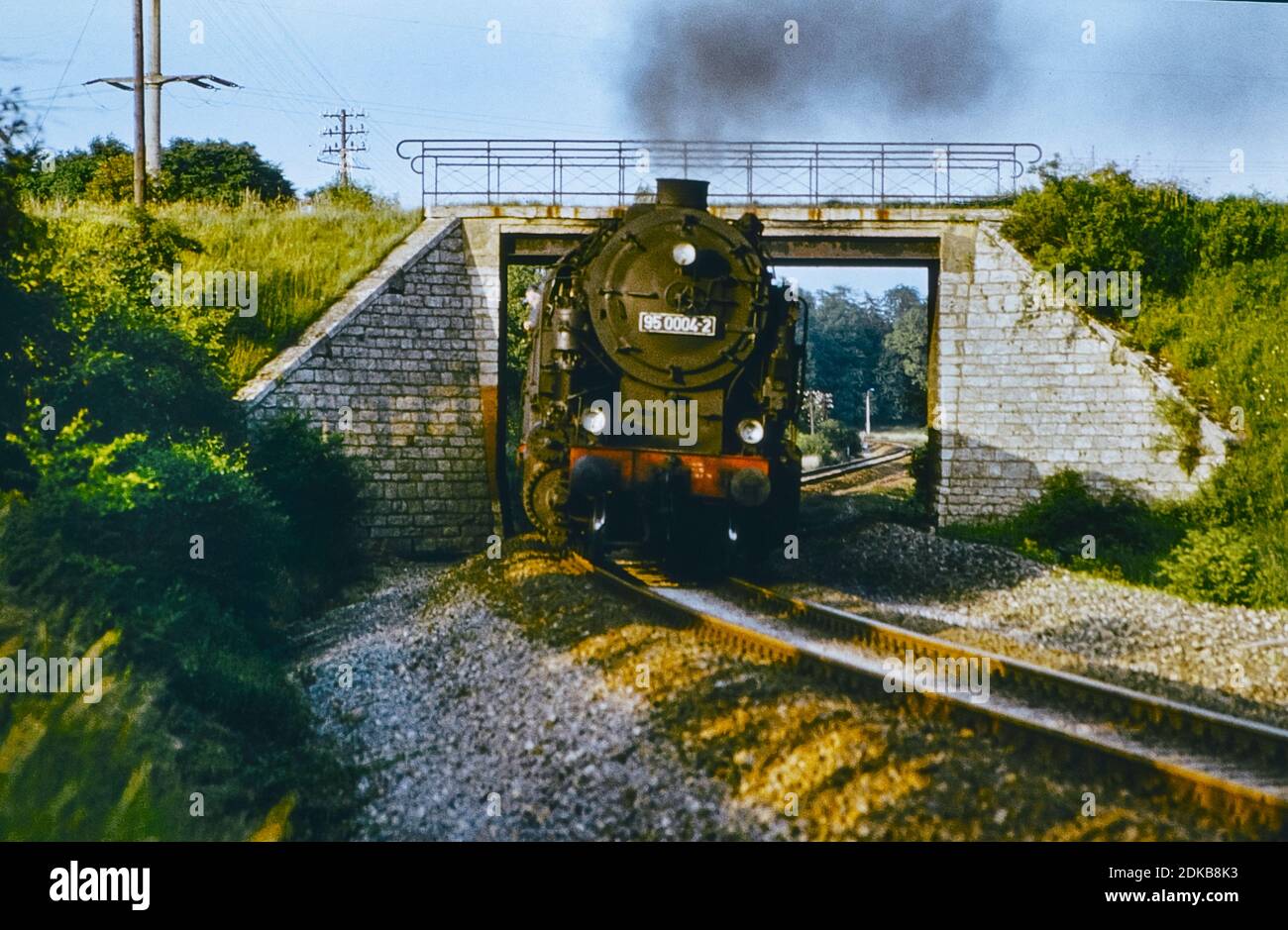 Freight Tender Locomotive 95 0004 With A Passenger Train Near Oppurg In July 1979, Thuringia, GDR, Germany, Europe Stock Photo