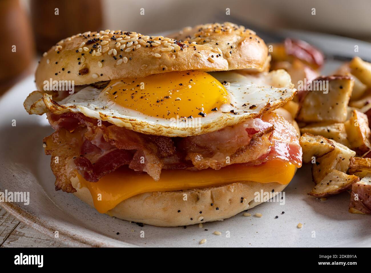 Bacon egg and cheese on a bagel hi-res stock photography and images - Alamy