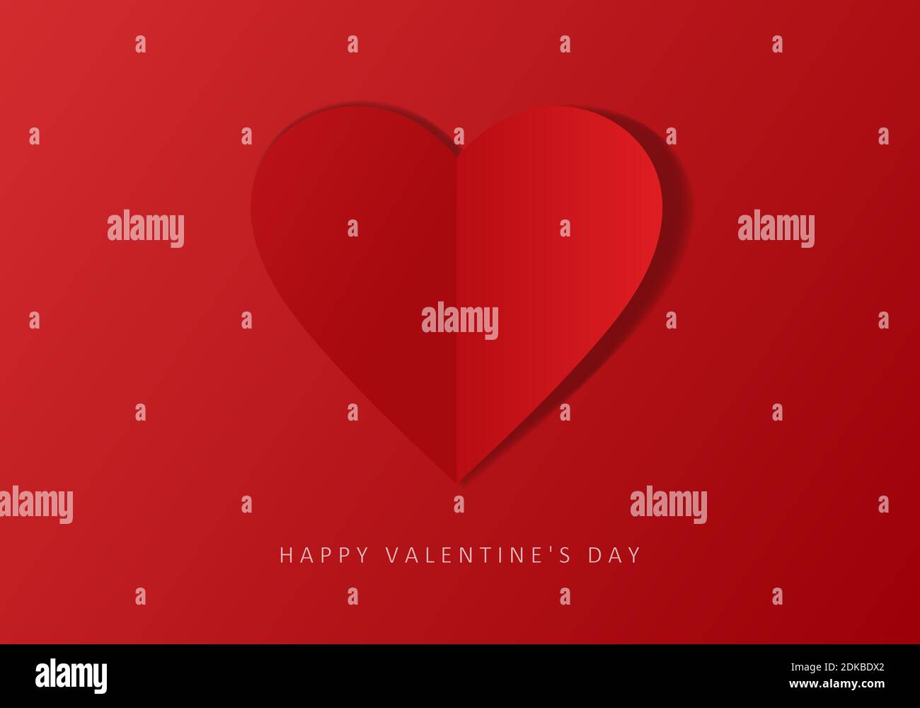 Happy Valentines Day vector banner. Realistic paper heart on red ...