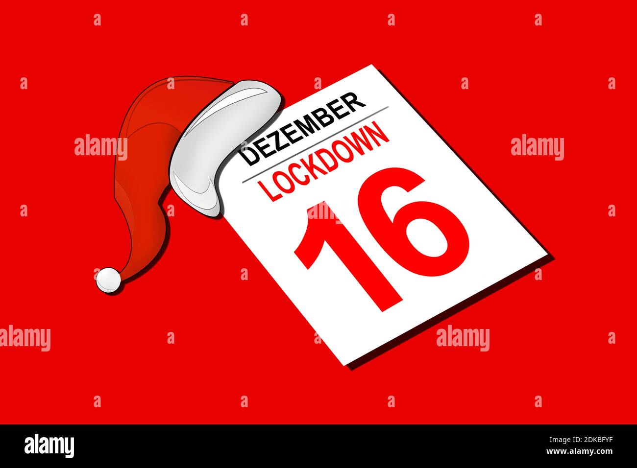 Christmas hat and German calendar December 16 Lockdown Stock Photo