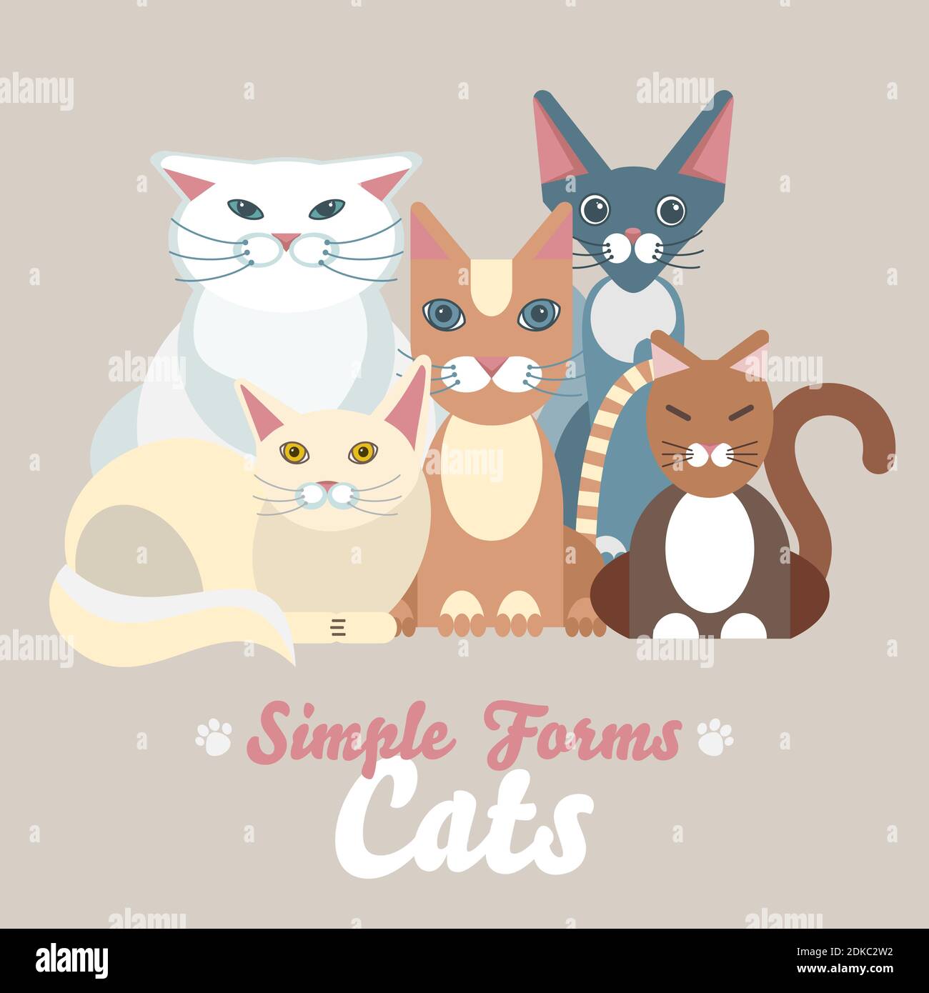 Set Of Cute Cats Flat Icons, Vector Flat Illustrations. Cat Breeds