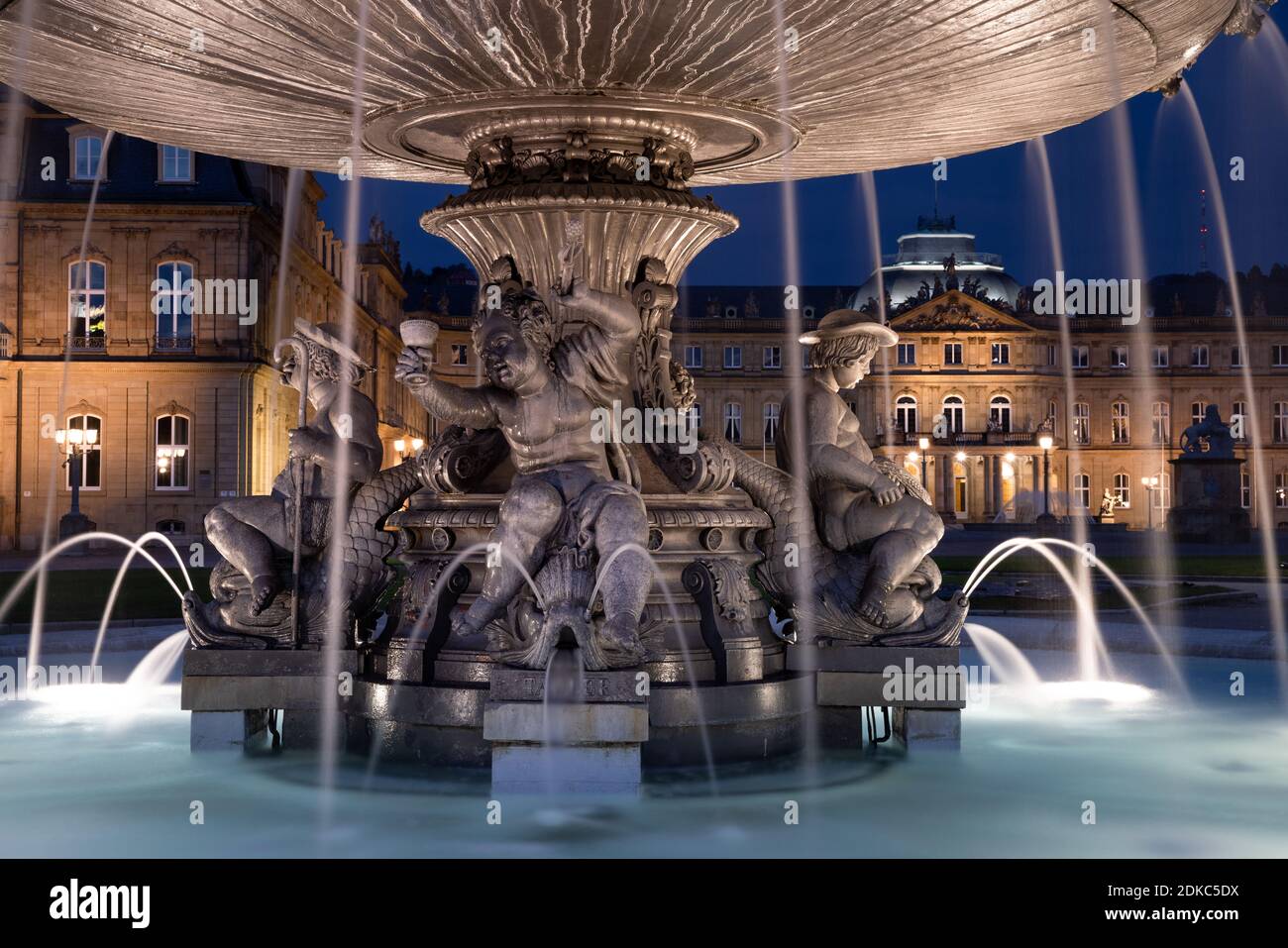 Fountain on Schlossplatz and New Castle, Stuttgart, Germany Stock Photo ...