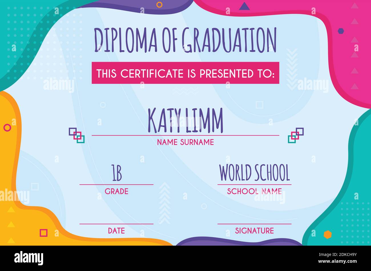 Diploma of graduation certificate template, vector illustration. Stock Vector