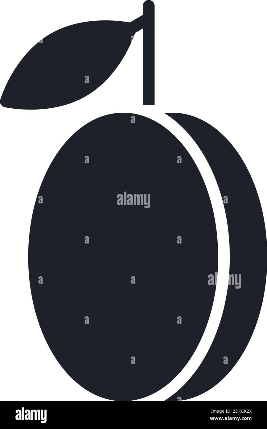 Plum or apricot icon. Black isolated silhouette. Fill solid icon. Modern minimalistic design. Vector illustration. Fruits. Stock Vector