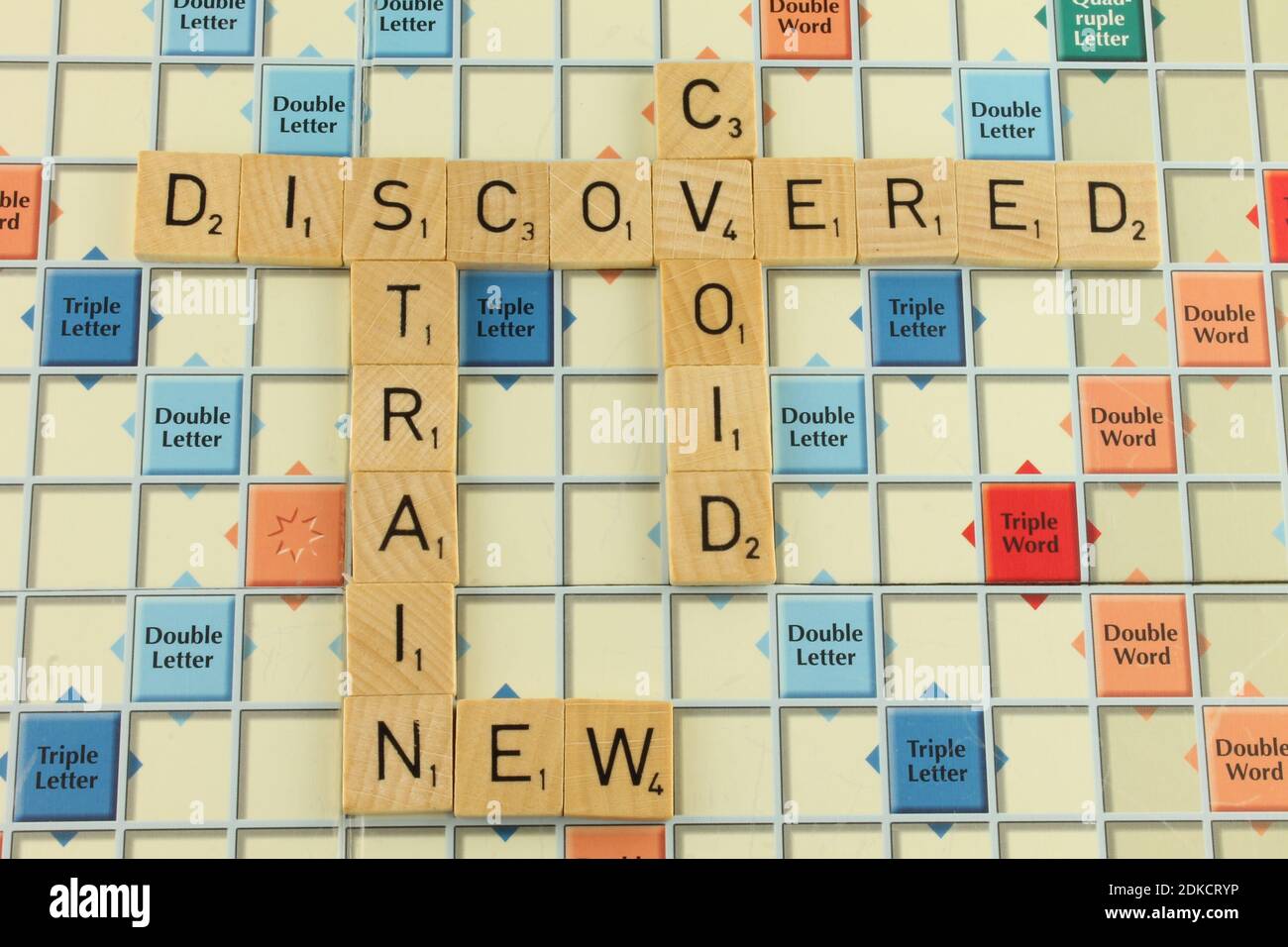 New covid variant on a scrabble board, UK Covid variant discovered Stock Photo