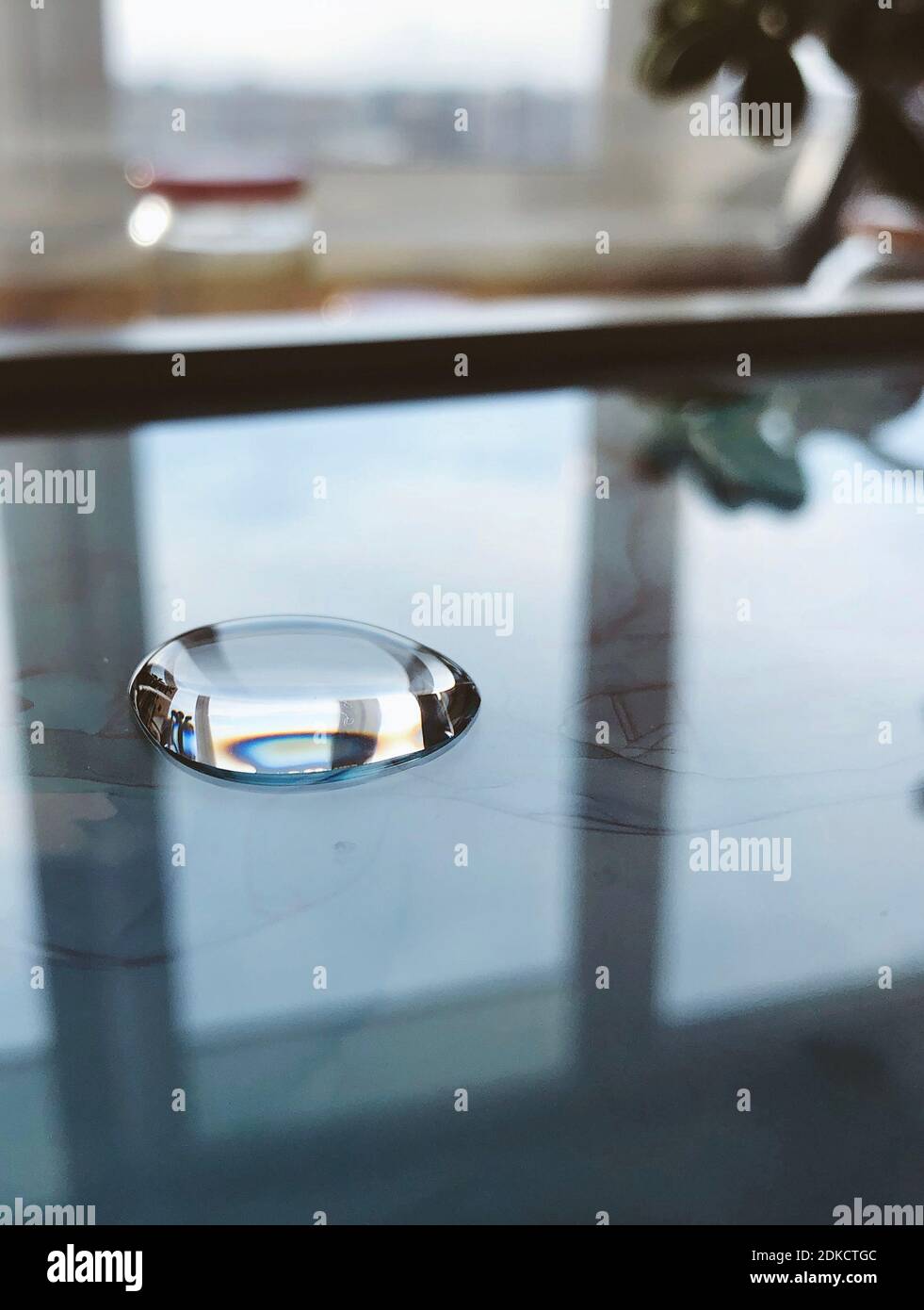 High Angle View Of Glass - Material Window On Table Stock Photo